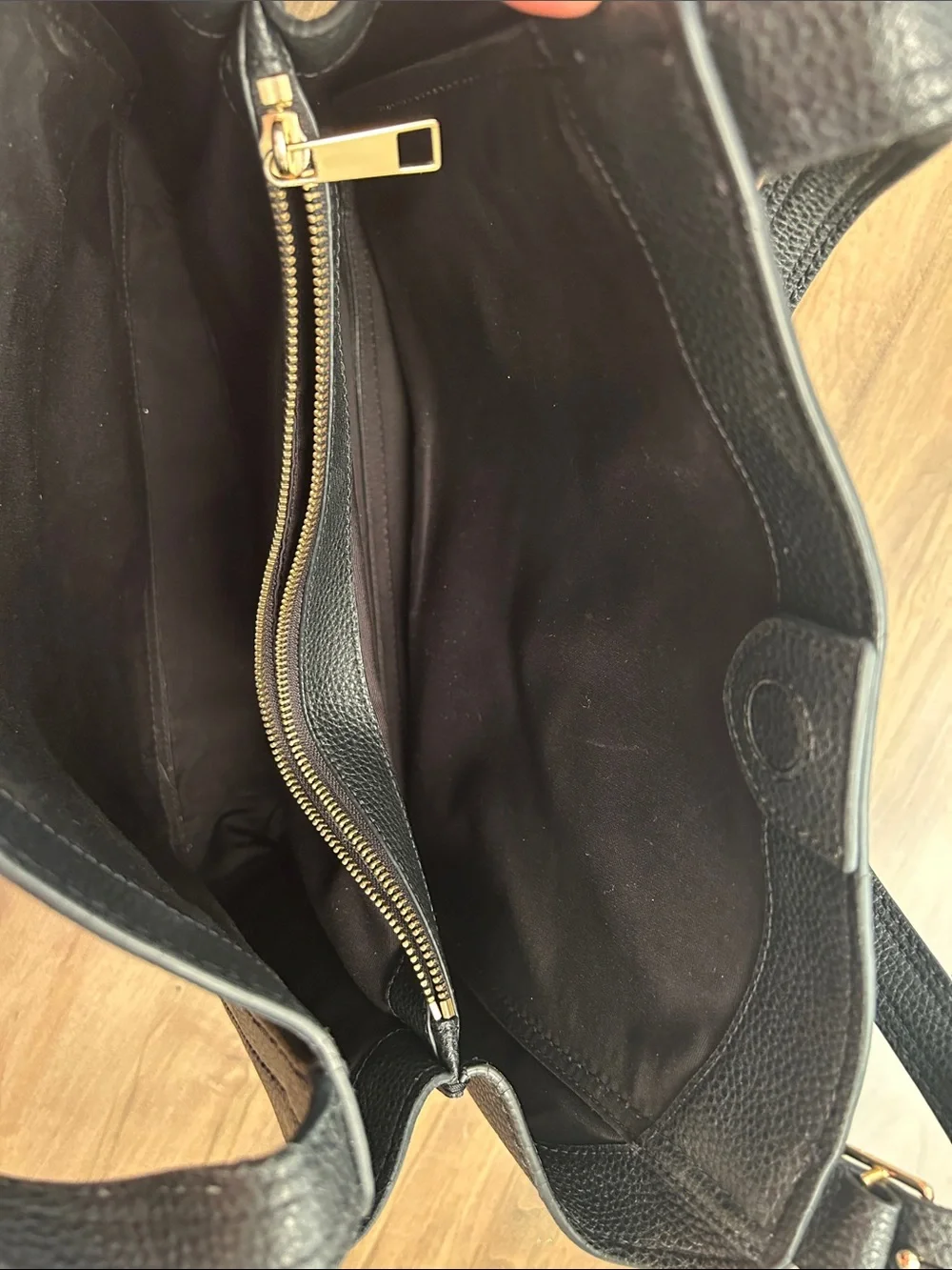 Marc Jacobs Black Pebbled Leather Shoulder Tote with Gold Logo